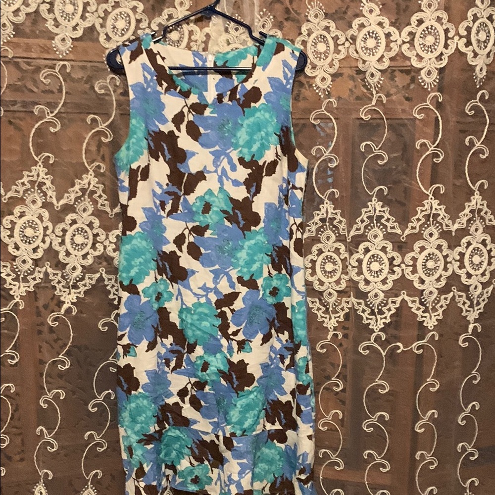 Floral Sleeveless Dress - Blue and Brown